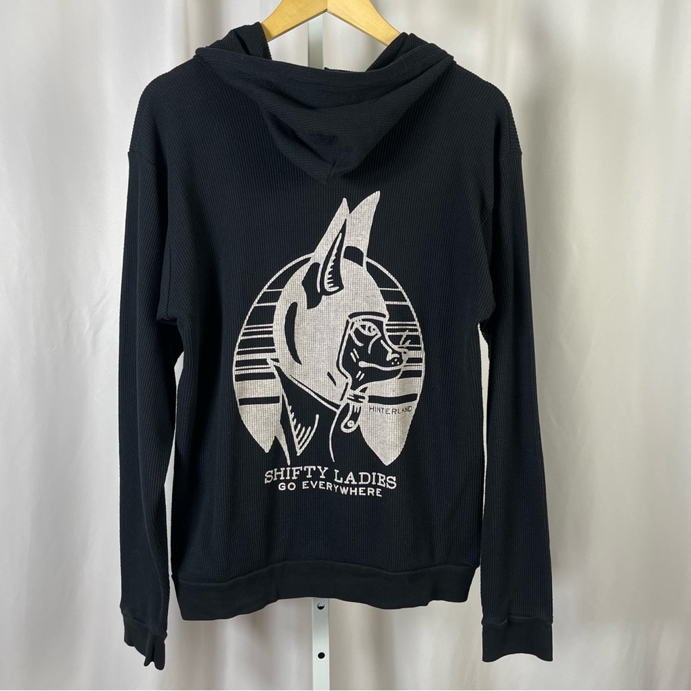 Royal Apparel Large Shifty Ladies Black Graphic Hooded Jacket Waffle Knit Grunge